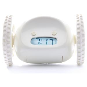 Alarm+Clock+on+Wheels+-+White