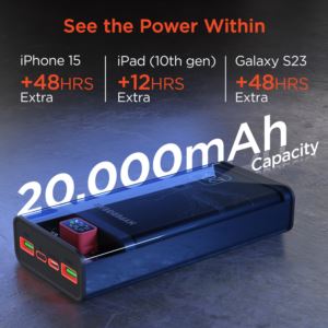 Hypergear+20%2C000mAh+ClearCharge+XL+Transparent+Fast+Charge+Power+Bank+with+20W+USB-C+PD
