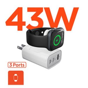 HyperGear+SpeedBoost+W+ThreePort+USBC+PD+Fast+Wall+Charger+w+BuiltIn+AppleWatch+Charger+White