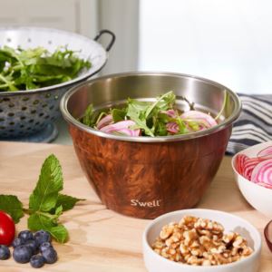 64oz+Stainless+Steel+Salad+Bowl+Kit+Teakwood