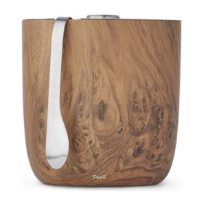 68oz+Stainless+Steel+Ice+Bucket+w%2F+Tongs+Teakwood