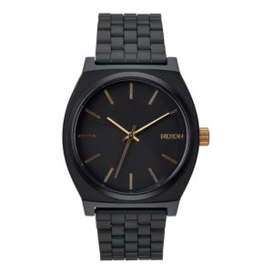Mens+Time+Teller+Gold+%26+Matte+Black+Stainless+Steel+Watch+Black+Dial