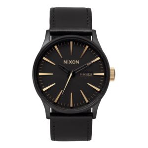 Mens+Sentry+Leather+Gold+%26+Matte+Black+Watch+Black+Dial