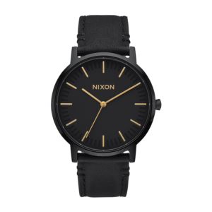 Men%27s+Porter+Black+Leather+Strap+Watch+Black+Dial