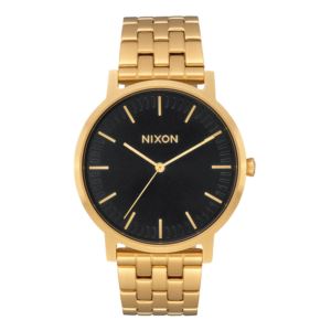 Mens+Porter+Gold-Tone+Stainless+Steel+Watch+Black+Dial