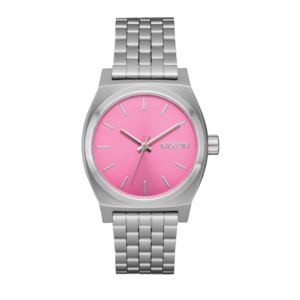 Unisex+Medium+Time+Teller+SilverTone+Stainless+Steel+Watch+Pink+Dial