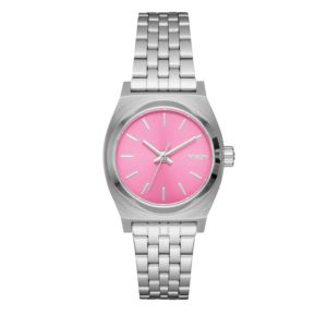 Unisex+Small+Time+Teller+SilverTone+Stainless+Steel+Watch+Pink+Dial