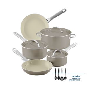 12pc+Vibrance+Ceramic+Nonstick+Cookware+Set+Champagne
