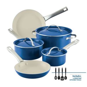 12pc+Vibrance+Ceramic+Nonstick+Cookware+Set+Blue