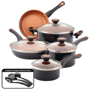 12pc+Glide+Copper+Ceramic+Nonstick+Cookware+Black