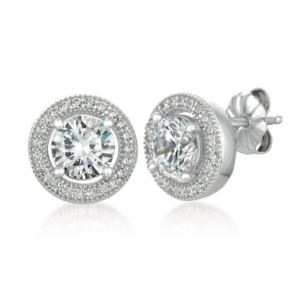 Crislu+Brilliant+Cut+Stud+Earrings+with+Halo+Finished+in+Pure+Platinum