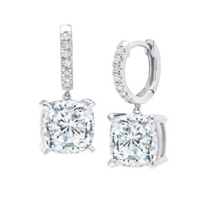 Crislu+Bliss+Cushion+Cut+Drop+Earrings+Finished+in+Pure+Platinum