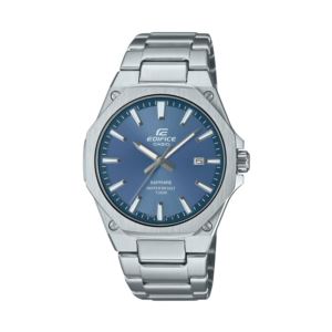 Men%27s+Edifice+Slim+Silver-Tone+Stainless+Steel+Analog+Watch+Blue+Dial