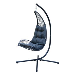 Cushioned+Rattan+Wicker+Hanging+Chair+Gray