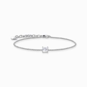 Thomas+Sabo+Silver+Bracelet+with+Square+Pendant+and+White+Zirconia
