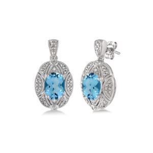 Blue+Topaz+%26+Diamond+Oval+Earrings