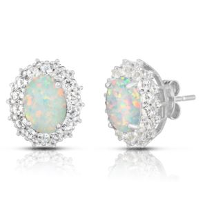 Oval+Opal+%26+White+Topaz+Earrings