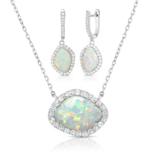 Deco+Opal+White+Sapphire+Earrings+Necklace+Set