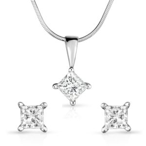 Princess+Cut+twt+Diamond+Earrings+K+White+Gold+Necklace+Set