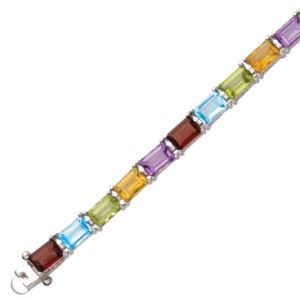 Sterling+Silver+Multi+Gemstone+Bracelet