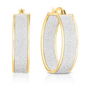 Sterling+Silver+Yellow+Gold+25x6mm+Glitter+Hoop+Earrings