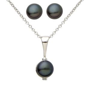 Black+Pearl+Necklace+%26+Earring+Set