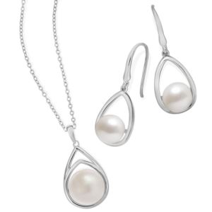 Modern+Pearl+Earring+and+Necklace+Set