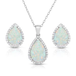 Pear+Shaped+Opal+%26+White+Sapphire+Earrings+%26+Necklace+Set