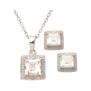 Diamond+%26+White+Topaz+Earring%2FNecklace+Set