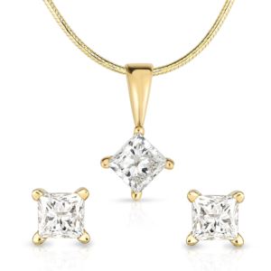 Princess+Cut+twt+Diamond+Earrings+K+Gold+Necklace+Set