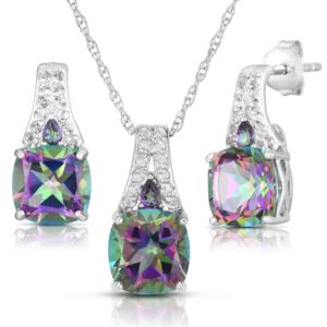 Cushion+Cut+Mystic+White+Topaz+Earring+Necklace