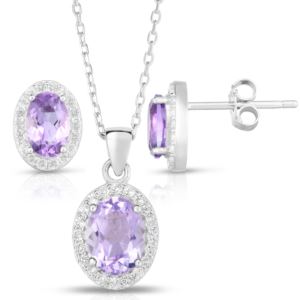 Oval+Amethyst+%26+White+Topaz+Earrings+%26+Necklace+Set