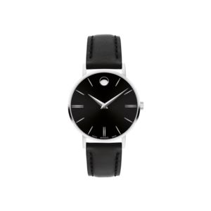 Ladies+Corporate+Exclusive+Silver+Black+Leather+Strap+Watch+Black+Dial