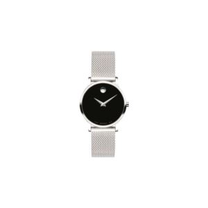 Ladies%27+Museum+Classic+Silver-Tone+Stainless+Steel+Mesh+Watch+Black+Dial
