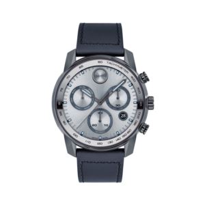Mens+BOLD+Verso+Chronograph+Navy+Leather+Strap+Watch+Military+Gray+Dial