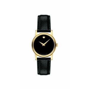 Ladies+Museum+Classic+Gold+%26+Black+Textured+Leather+Strap+Watch+Black+Dial