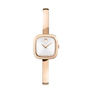 Ladies+Museum+Bangle+Rose+GoldTone+Stainless+Steel+Square+Watch+Silver+Dial