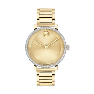 Ladies+Bold+Evolution+GoldTone+Stainless+Steel+Crystal+Watch+Gold+Dial