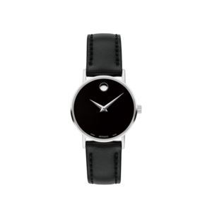 Ladies%27+Classic+Museum+Silver+%26+Black+Leather+Strap+Watch+Black+Dial