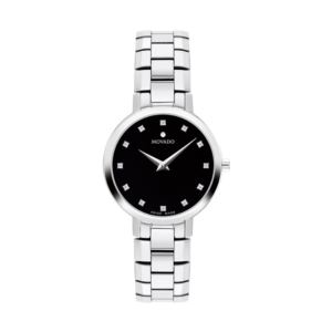 Ladies+Faceto+SilverTone+Stainless+Steel+Watch+Black+Dial