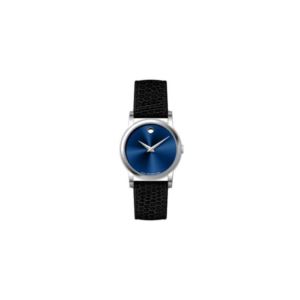 Ladies+Museum+Classic+Silver+%26+Black+Textured+Leather+Strap+Watch+Blue+Dial