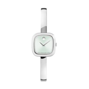 Ladies+Museum+Bangle+SilverTone+Stainless+Steel+Square+Watch+Light+Green+Dial
