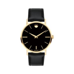 Mens+Corporate+Exclusive+Gold+and+Black+Leather+Strap+Watch+Black+Dial
