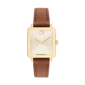 Ladies+BOLD+Evolution+Cognac+Leather+Strap+Square+Watch+Champagne+Dial