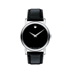 Mens+Museum+Classic+Silver+%26+Black+Textured+Leather+Strap+Watch+Black+Dial