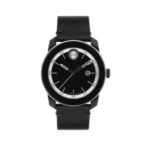 Men%27s+Bold+TR90+Silver+%26+Black+Leather+Strap+Watch+Black+Dial