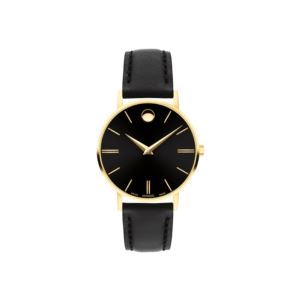 Ladies+Corporate+Exclusive+Gold+Black+Leather+Strap+Watch+Black+Dial