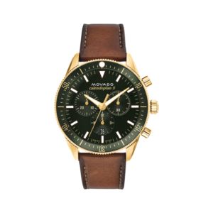 Mens+Heritage+Calendoplan+S+Chronograph+Brown+Strap+Watch+Green+Dial