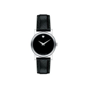 Ladies+Museum+Classic+Silver+%26+Black+Textured+Leather+Strap+Watch+Black+Dial