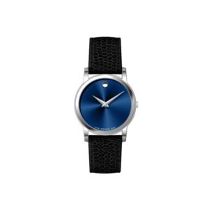 Mens+Museum+Classic+Silver+%26+Black+Textured+Leather+Strap+Watch+Blue+Dial